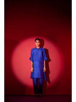 clos - Blue Asymmetric Longline Kaftan With Pant (Set of 2)