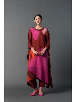 clos - Pink Two Side Drape Kaftan With Pant (Set of 3)