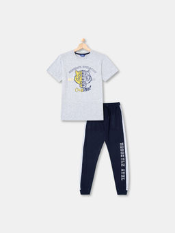 R&B - Grey and Navy Graphic Printed Joggers Set