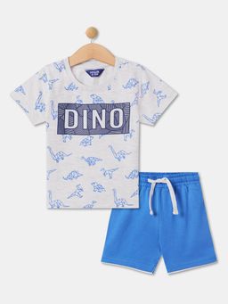 R&B - White and Blue Printed Relaxed Sleepwear Shorts Set