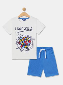R&B - Boys White and Blue Graphic Print Relaxed Sleepwear Set