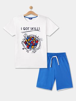 R&B - White and Blue Graphic Print Relaxed Boys Sleepwear Set
