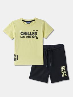 R&B - Boys Yellow and Black Printed Relaxed Sleepwear Set