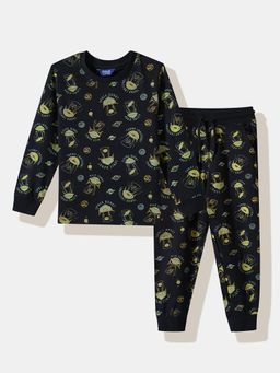 R&B - Kids Black Printed Sleepwear Joggers Set