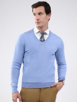 Monte Carlo - Men Blue V-Neck Full Sleeve Sweater