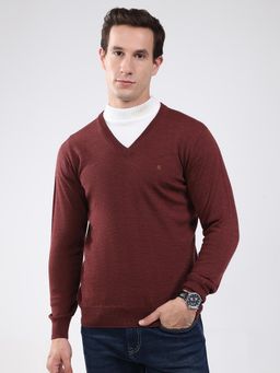 Monte Carlo - Men Maroon V-Neck Full Sleeve Sweater