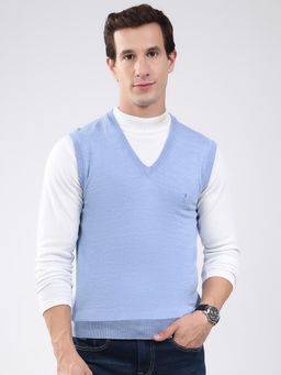 Monte Carlo - Men Blue V-Neck Sleeveless Sweater