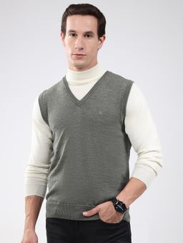 Monte Carlo - Men Grey V-Neck Sleeveless Sweater