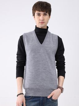 Monte Carlo - Men Grey V-Neck Sleeveless Sweater