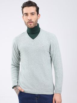 Monte Carlo - Men Grey V-Neck Full Sleeve Sweater