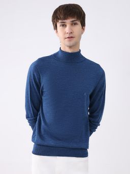 Monte Carlo - Men Blue Turtle Neck Full Sleeve Sweater