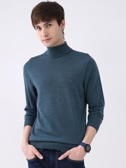 Monte Carlo - Men Teal Turtle Neck Full Sleeve Sweater