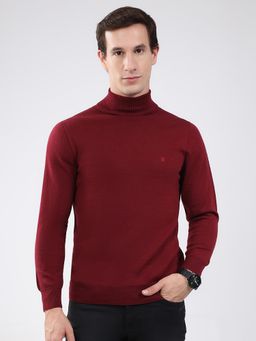 Monte Carlo - Men Maroon High Neck Full Sleeve Sweater