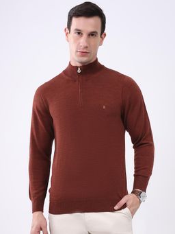 Monte Carlo - Men Rust High Neck Full Sleeve Sweater