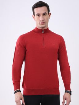 Monte Carlo - Men Red High Neck Full Sleeve Sweater