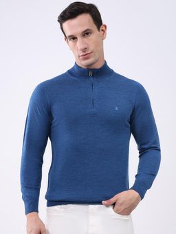 Monte Carlo - Men Blue High Neck Full Sleeve Sweater