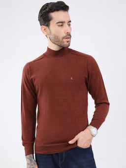 Monte Carlo - Men Rust High Neck Full Sleeve Sweater