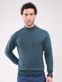 Monte Carlo - Men Teal High Neck Full Sleeve Sweater