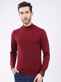 Monte Carlo - Men Maroon High Neck Full Sleeve Sweater