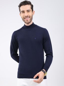 Monte Carlo - Men Navy Blue High Neck Full Sleeve Sweater