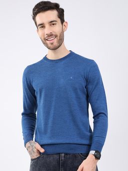 Monte Carlo - Men Blue Round Neck Full Sleeve Sweater