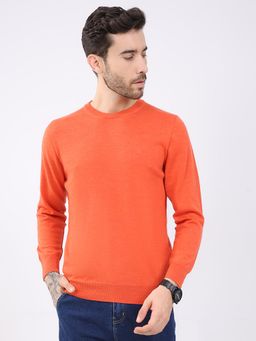 Monte Carlo - Men Orange Round Neck Full Sleeve Sweater