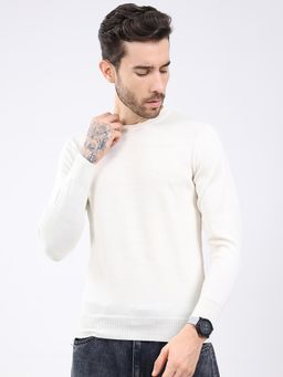Monte Carlo - Men White Round Neck Full Sleeve Sweater
