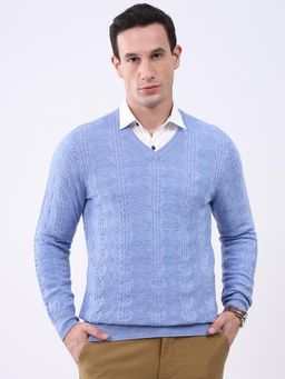 Monte Carlo - Men Blue V Neck Full Sleeve Sweater