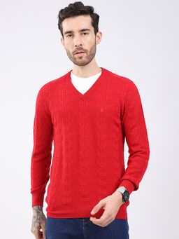 Monte Carlo - Men Red V Neck Full Sleeve Sweater
