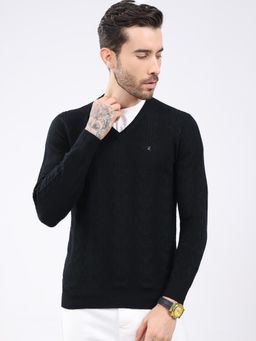 Monte Carlo - Men Black V Neck Full Sleeve Sweater