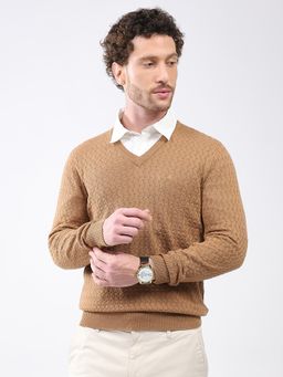 Monte Carlo - Men Brown V Neck Full Sleeve Sweater