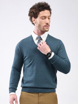 Monte Carlo - Men Blue V Neck Full Sleeve Sweater