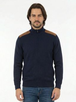 Pierre Carlo - Men Navy Blue Regular Full Sleeves Cardigan
