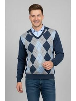 Pierre Carlo - Men Navy Blue Regular Full Sleeves Sweater