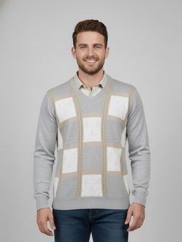 Pierre Carlo - Men Grey Regular Full Sleeves Sweater