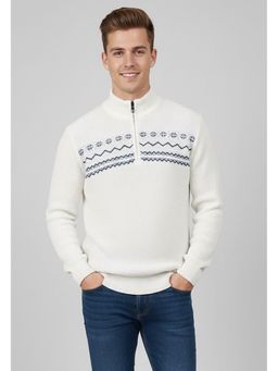 Pierre Carlo - Men Off White Regular Full Sleeves Sweater