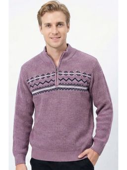 Pierre Carlo - Men Mauve Regular Full Sleeves Sweater
