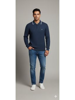 Pierre Carlo - Men Navy Blue Regular Full Sleeves Sweater