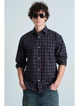 Bonkers Corner - Men Navy Blue Check Shirt
