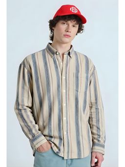 Bonkers Corner - Men Beige Striped Full Sleeve Shirt