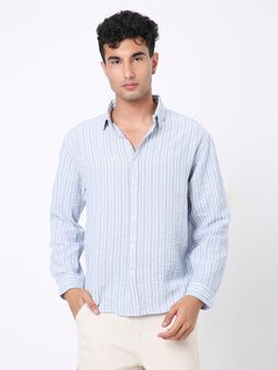 BLNK - Classic Linen Blend Blue Striped Shirt