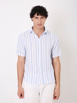 BLNK - Men Striped Short Sleeve Blue Shirt