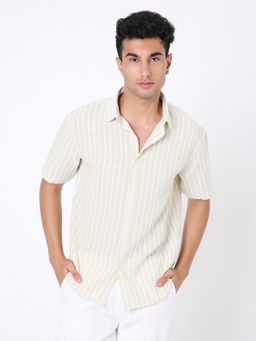 BLNK - Classic Linen Blend Olive Striped Shirt