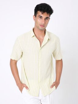 BLNK - Classic Linen Blend Yellow Striped Shirt