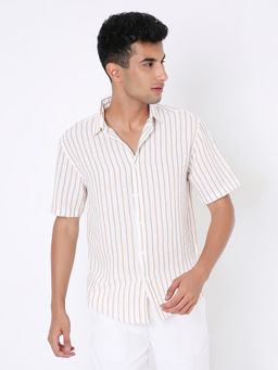 BLNK - Classic Linen Blend Khaki Striped Shirt