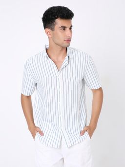 BLNK - Classic Linen Blend Blue Striped Shirt