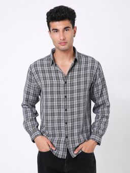BLNK - Relaxed Fit Grey Checkered Casual Shirt