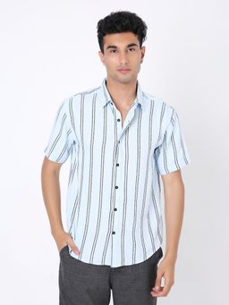 BLNK - Relaxed Fit Striped Blue Casual Shirt