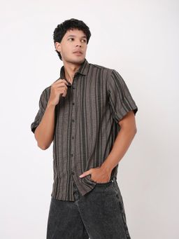 BLNK - Textured Black Striped Half Sleeve Shirt