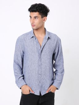 BLNK - Premium Linen Blend Navy Blue Textured Shirt